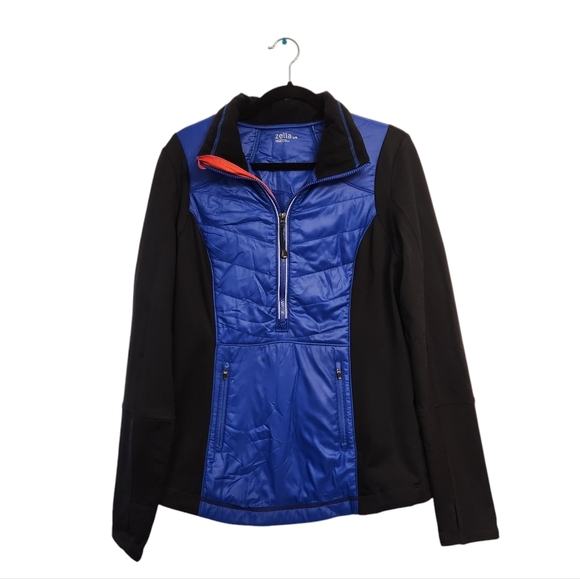 Zella Blue and Black Motion Colorblock Half Zip Activewear Jacket outwear - Picture 1 of 6